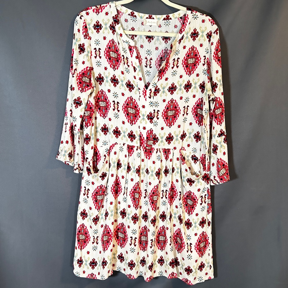 Altar'd State Boho Medallion Print Babydoll Mini‎ Dress Small Red Cream